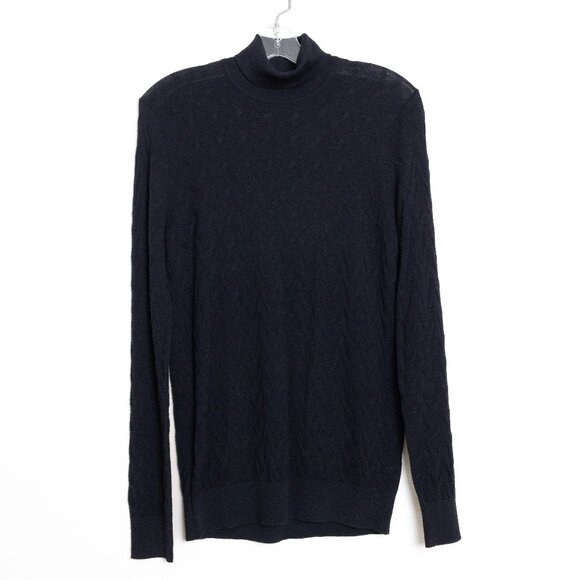 Patrick Assaraf 100% Merino Wool Turtleneck Sweater Navy Textured Knit Small - Picture 2 of 12